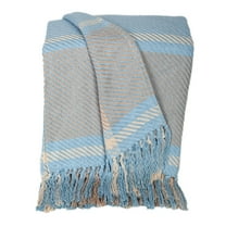 Nassau Collection Striped Cotton Throw Blanket with Tassels - 50" x 60" - Blue and Gray