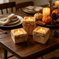 thumbnail image 4 of Set of 3 Square Natural Wooden Tea Light Candle Holders with Jute Bow, Rustic Votive Candle Stands, Farmhouse Table Decor for Wedding Party Dining Table Home Layout, 4 of 6