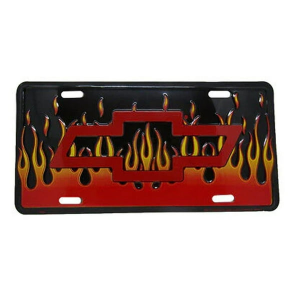Fire Burning Chevrolet Chevy Black Flames Red 6"x12" Aluminum License Plate Tag
