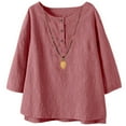 thumbnail image 5 of Frostluinai Cotton Linen 3/4 Sleeve Shirts Womens Crew Neck Button Henley Shirts Solid Vintage T Shirts Casual Loose Blouses for Summer, 5 of 9