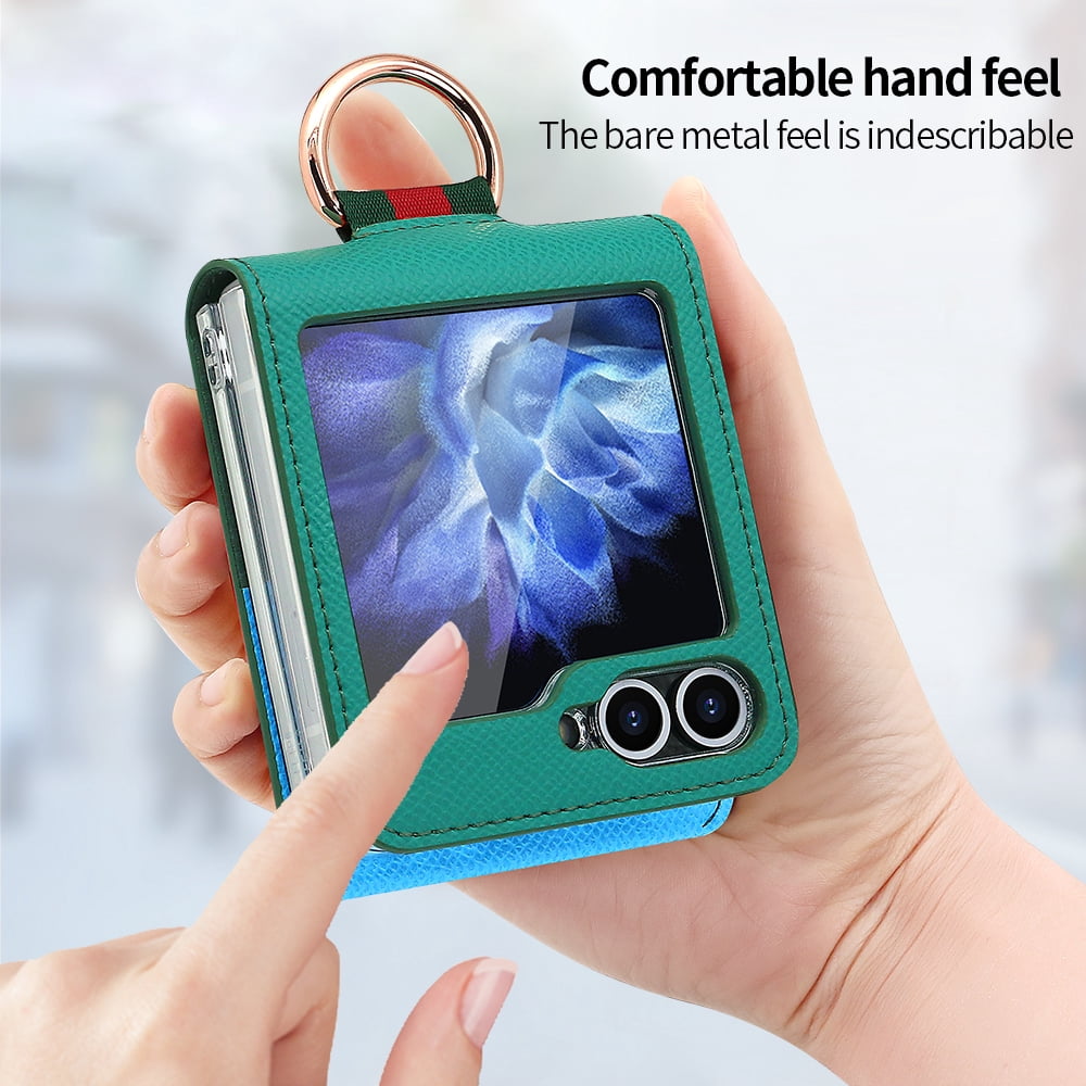 Fashion contrast color leather phone case for Samsung Galaxy Z flip 6 5 4 3 flip6 flip5 ring holder card slot folding cover