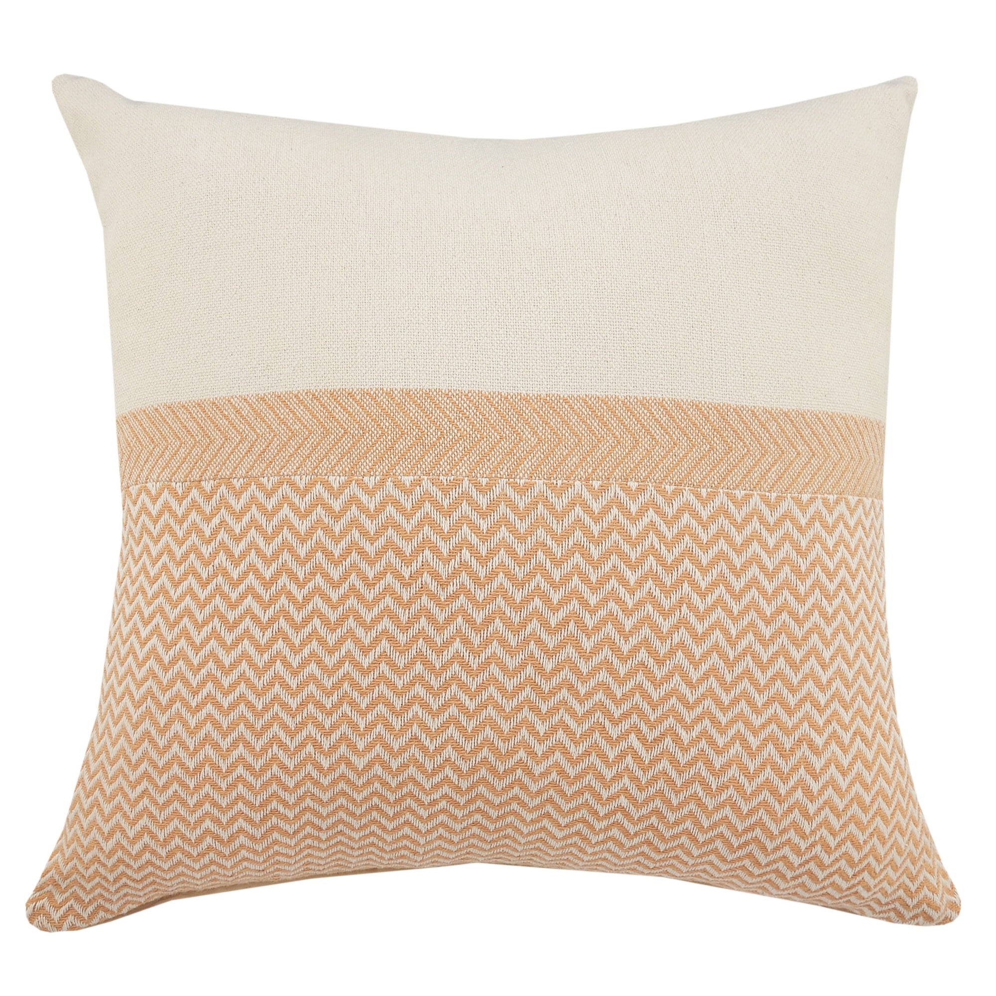 Laddha Home Designs Geometric Loomed Rectangular Cotton Throw Pillow Cover - 20" - Cream and Orange