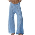 thumbnail image 4 of Womens Crochet Swimsuit Coverup Pants High Waisted Drawstring Sexy Sheer Mesh Knit Wide Leg Beach Pants, 4 of 6