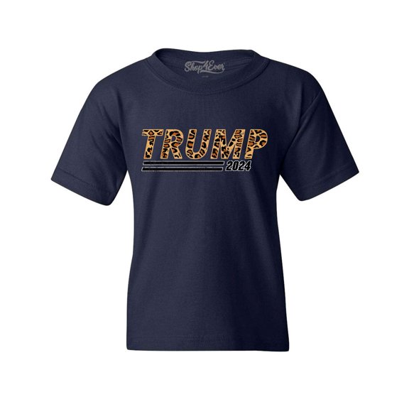 Shop4Ever Kids Leopard Donald Trump 2024 Presidential Campaign Graphic Child's Youth T-Shirt Medium Navy Blue