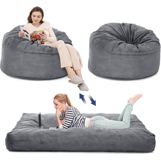 Convertible corduroy bean bag chair cama-washable cover floor sofa para adults-giant bean bag in light gris