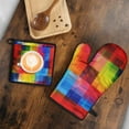 thumbnail image 5 of Colorful Rainbow Checkered Pattern Kitchen Oven Mitt and Pot Holder Sets 2 Pcs for Baking, Cooking and Grilling, Heat Resistant Up To 392 °F, 5 of 7