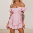 thumbnail image 3 of REALiKUN Women Boho Romper Off Shoulder Ruffle Chiffon Shorts Jumpsuit Playsuits, 3 of 8