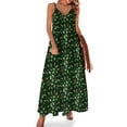 thumbnail image 1 of Vestido sin mangas de lúpulo y trigo (fondo verde oscuro), vestido de fiesta de lujo para mujer, ropa de mujer, vestido de manga larga, 1 of 7