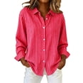 thumbnail image 2 of thefmos Women's Fall Striped Long Sleeve Button Down Blouse Collared Casual Loose Fit Tunic Tops Cute Trendy Work Shirts Blouses Winter Spring Fashion Clothes, Watermelon Red L, 2 of 5