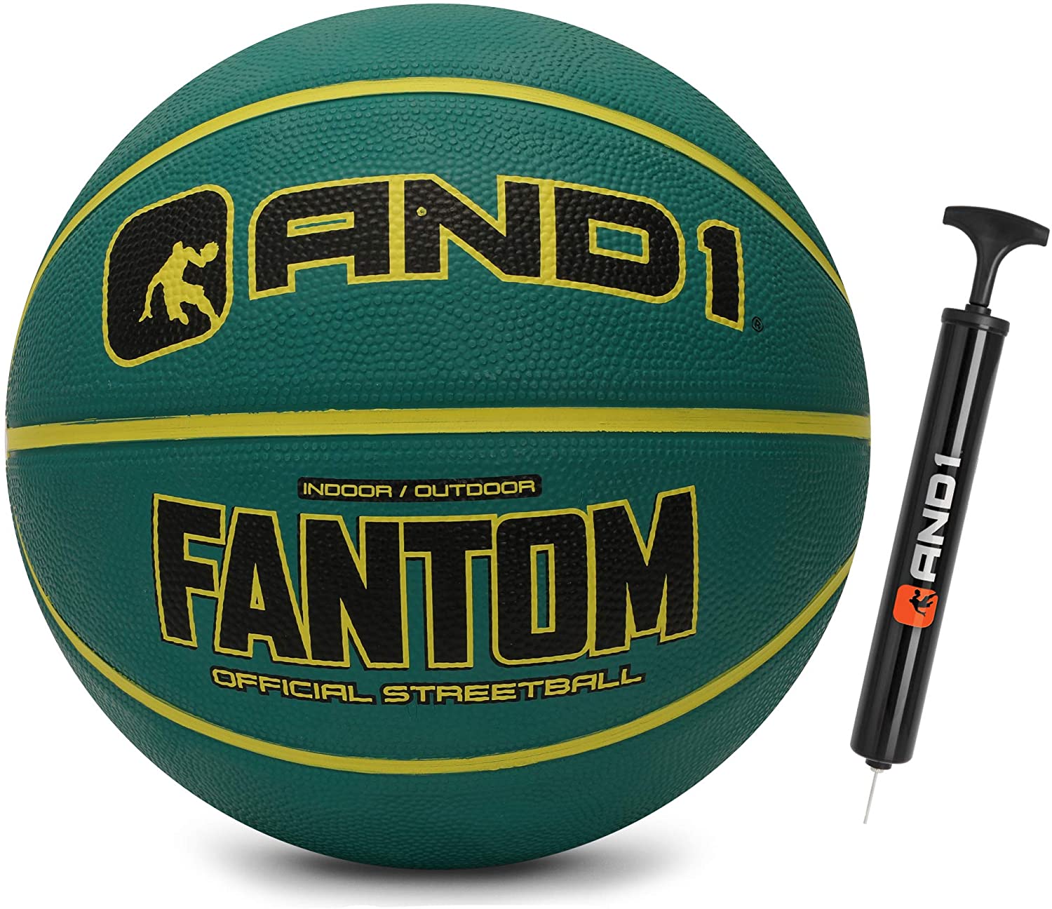 AND1 Fantom Rubber TwoTone Basketball & Pump, Dark Teal, 29.5