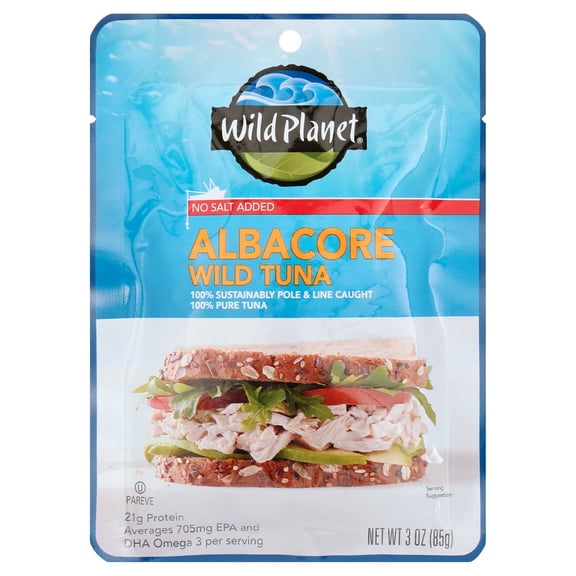 Wild Planet Albacore Wild Tuna, No Salt Added, 3 oz Pouch