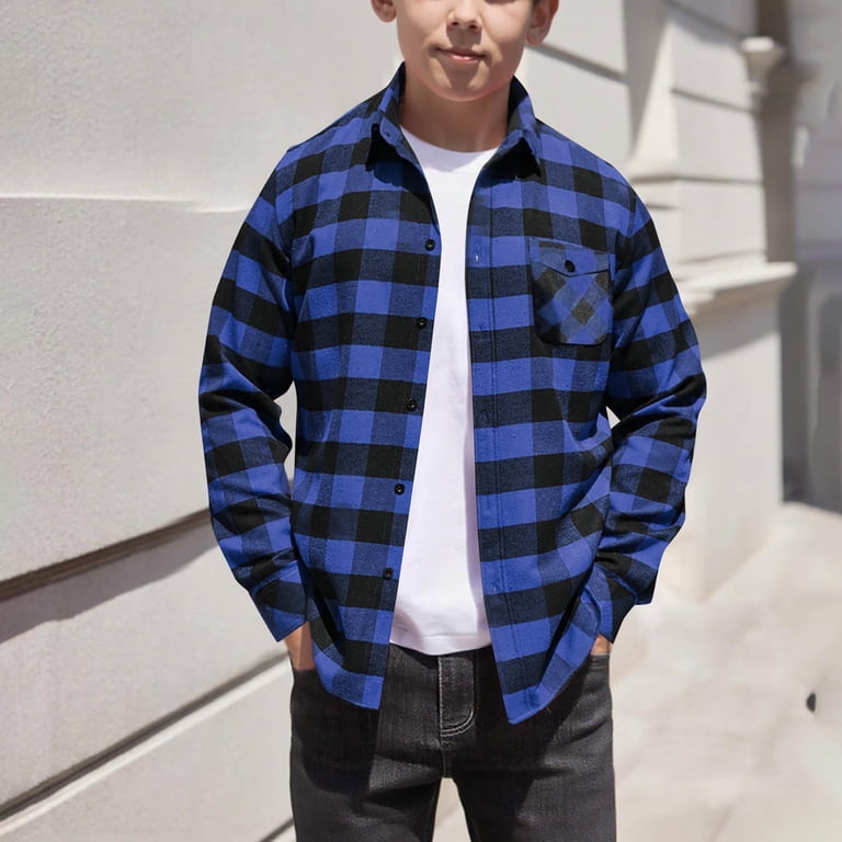 dress shirts for teenage guys Plaid Shirts for Kids Long Sleeve Fashion Classic Casual Button Down Shirt  Jackets with Pocket 4-15Years Fall Winter Teenage Boys' Clothing