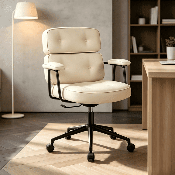 Parcus Ergonomic High-Back Office Chair, 350Lbs Heavy-Duty PU Leather with Lumbar Support for All-Day Comfort – Perfect for Home & Corporate Desks, Beige