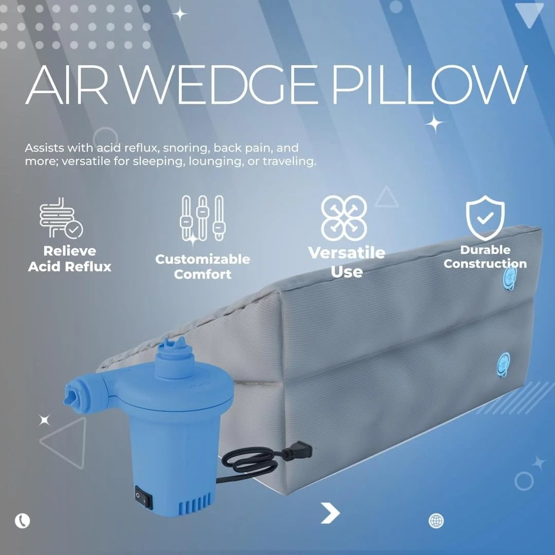 Boyd Sleep Inflatable Wedge Pillow with Pump and Auto Seal Valve, Gray