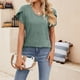 thumbnail image 3 of Camiseta De Mujer Tops casuales Tops de manga corta ahuecados Traje diario de color sólido (Verde L) Cgtredaw para Mujer Verde T XL, 3 of 6