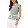 thumbnail image 4 of INSPIRE CHIC Women's Elegant Tweed Top Crew Neck Cap Sleeve Business Office Peplum Blouse Tops S Green, 4 of 5