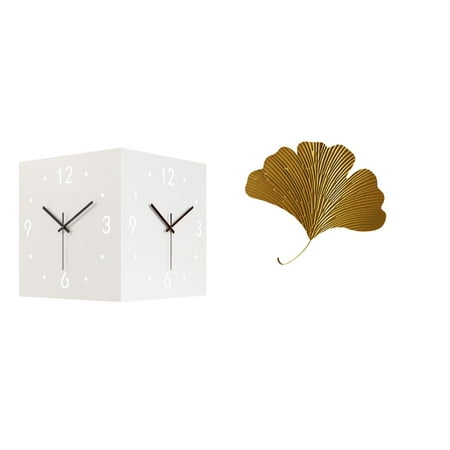 Double Sided Wall Clock Ginkgo Leaves Sculpture Silent Wrought Iron Decor for Restaurant Hotel Office Dining Room