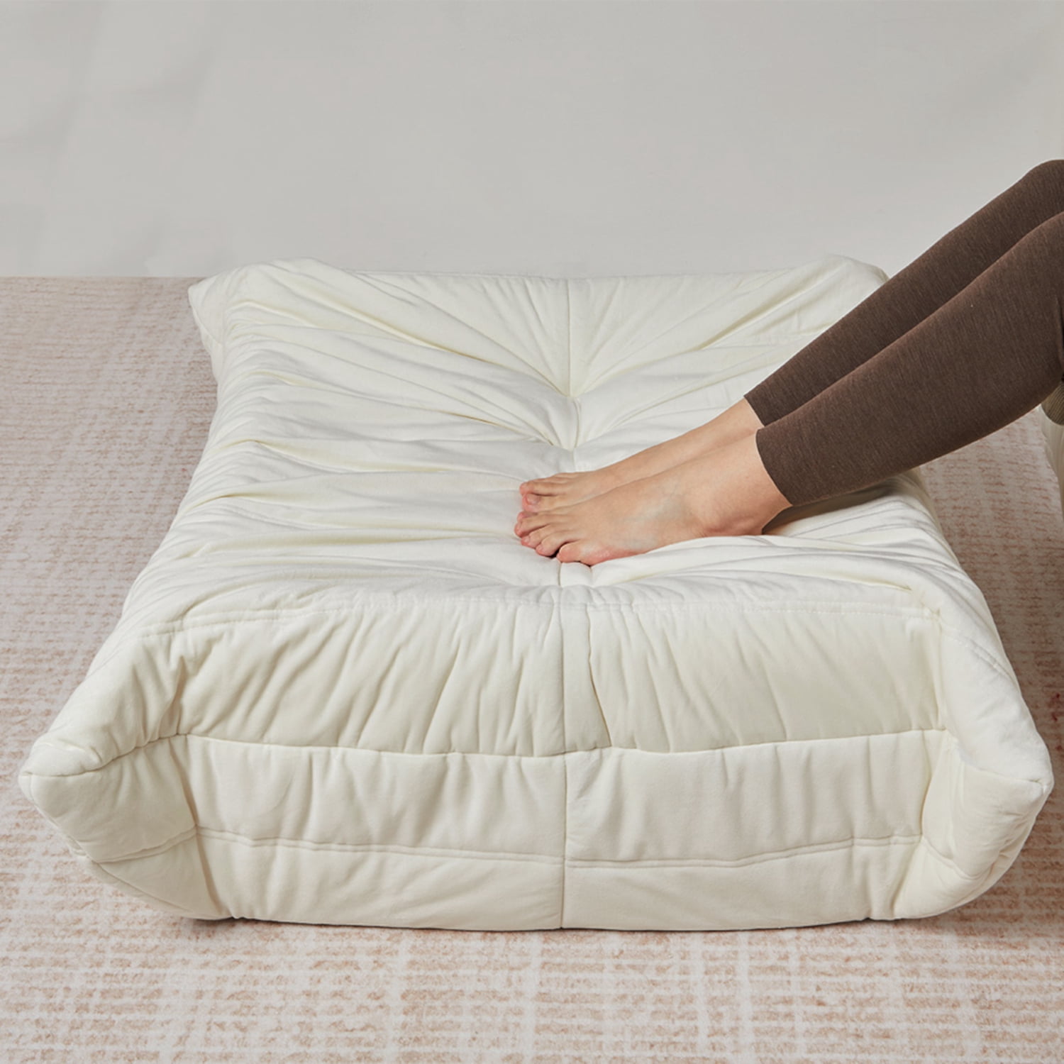 Alvantor Bean Bag Ottoman Footrest, Foam Filled Pouf, 35 x 29 x 13 in, Beige, No Assembly Needed
