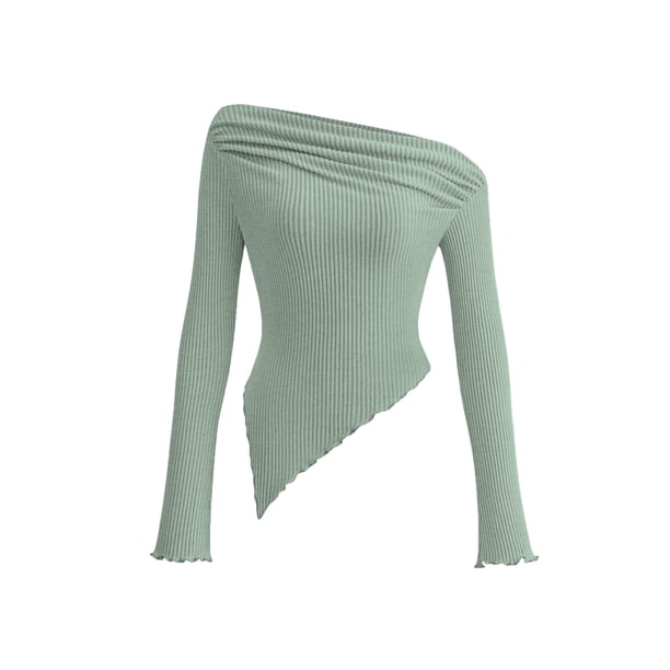 Top Corto de Punto Acanalado con Hombros Descubiertos para Mujer PRETTYGARDEN XS