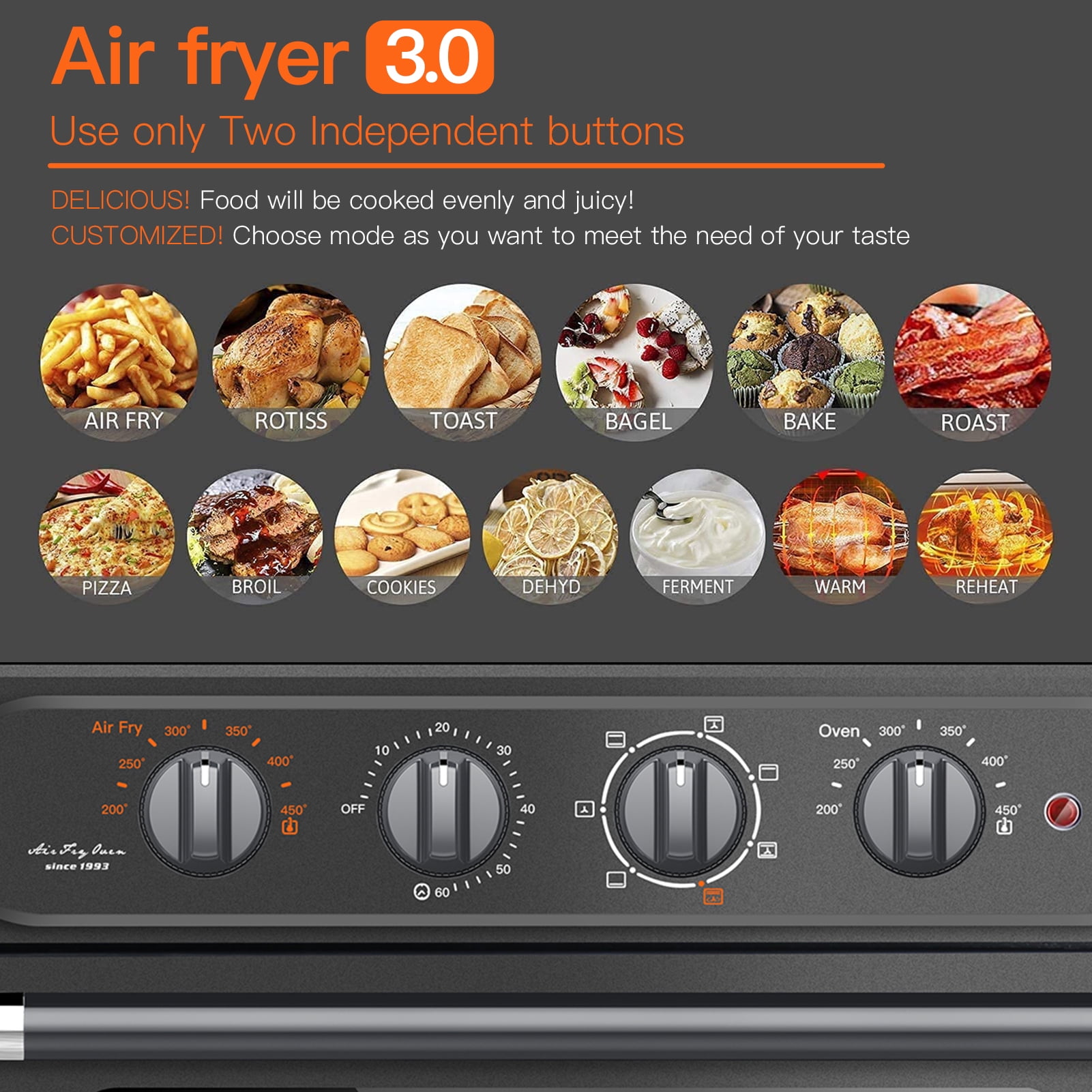 FOHERE Air Fryer Toaster Oven Combo, 20QT Smart Convection Ovens  Countertop, 7 Cooking Functions for Roast, Bake, Broil, Air Fry, Free  Accessories