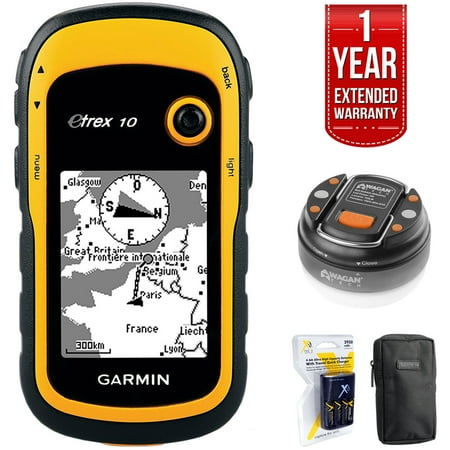 Garmin eTrex 10 Worldwide Handheld GPS Navigator (010-00970-00)+ LED Brite-Nite Dome Lantern Flashlight + Carrying Case + 4x Rechargeable AA Batteries w/ Charger + 1 Year Extended (Best Rated Handheld Gps)