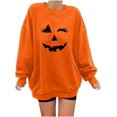 thumbnail image 1 of Chandails en Molleton Visage de Citrouille d'Halloween pour Femmes Manches Longues Surdimensionnées Col Rond Orange Pull Tops, 1 of 7