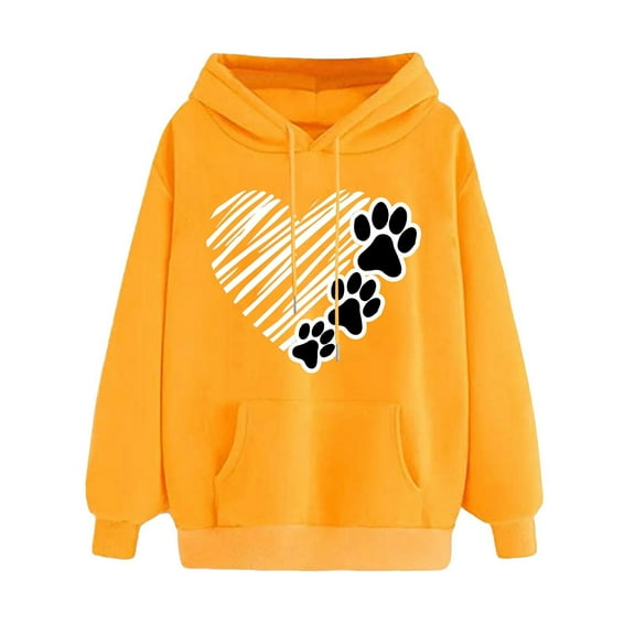 XPMWRP Women's Heart Graphic Print Hoodies Loose Drawstring Sweatshirt Casual Sweaters Funny Long Sleeve Winter Oversized Pullover Tops With Pocket Yellow S