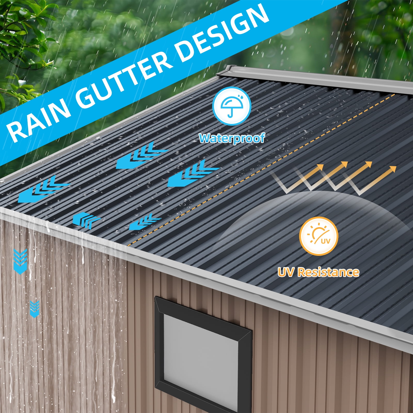 DISHUP Outdoor Storage Shed, 8x6 ft Metal Shed with Window＆Lockable Doors, Ideal for Backyard, Garden and Patio