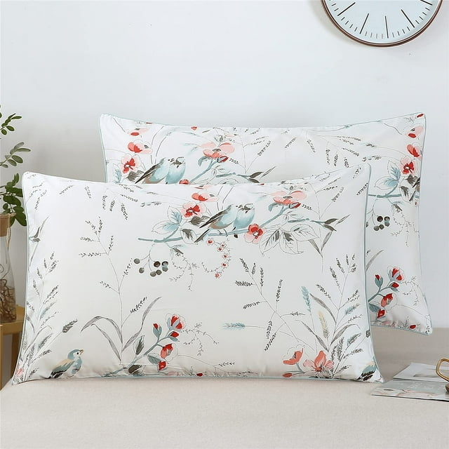 Flowers and Birds Print Pillow Covers Bed Pillowcases Envelope Closure End Pillow Encasement (Standard,Color-17)