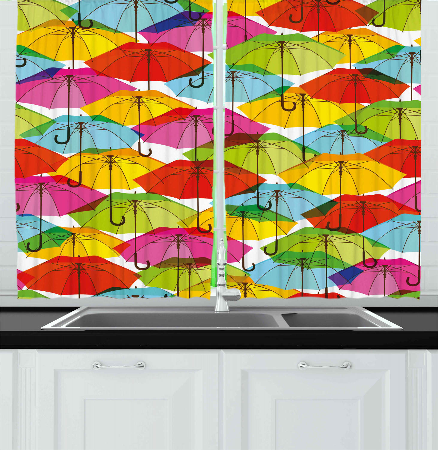 Modern Curtains 2 Panels Set, Colorful Umbrella Figures in ...