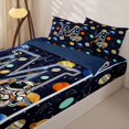 thumbnail image 3 of Manfei Lovely Astronaut Alphabet M Zipper Queen Comforter Set with Fitted Sheet and 2 Pillowcases,Celestial Space Planets Zipper Bedding Set,Navy Blue Reversible,4pcs, 3 of 8