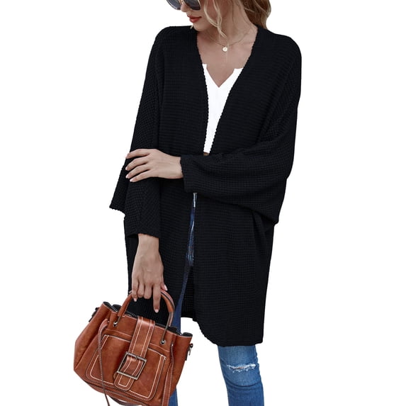 Women Long Sleeve Sweaters Coat Knit Solid Color Cardigan Sweater Coat Long Baggy Outwear