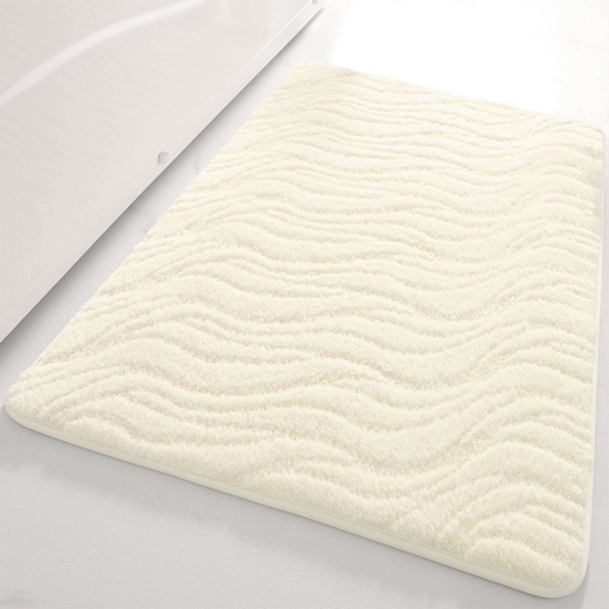 Unique Bargains Wave Pattern Bath Mat Soft Absorbent Non-Slip Bath Rugs Beige 20" x 32"