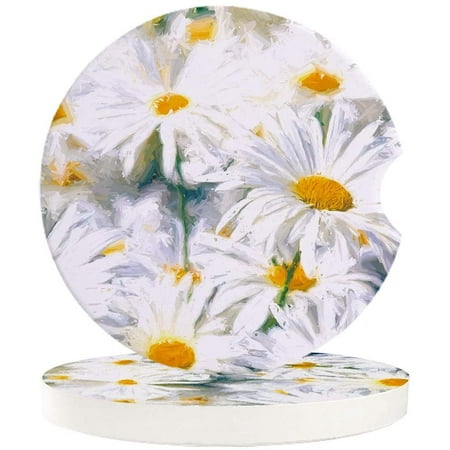 

FMSHPON Oil Painting Texture Spring Bloom Flower White Daisy Set of 6 Car Coaster for Drinks Absorbent Ceramic Stone Coasters Cup Mat with Cork Base for Home Kitchen Room Coffee Table Bar Decor