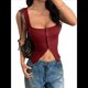 thumbnail image 3 of Camisetas Sin Mangas con Cuello Cuadrado y Botones Acanalados para Mujer, Lindas Camisetas de Verano Sin Mangas Rojo XL, 3 of 7