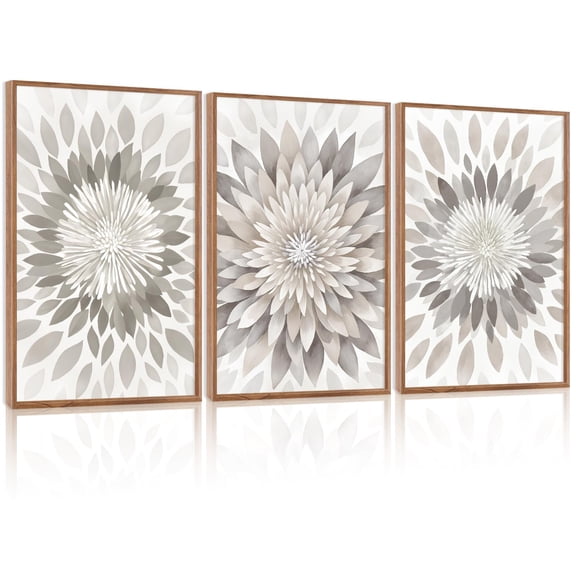 UNFFRAMED Luvia Set of 3 Modern Floral Burst Poster Wall Art Neutral Botanical Beige Gray Prints for Living Room Bedroom and Office Decor Set 3 Prints 8x12