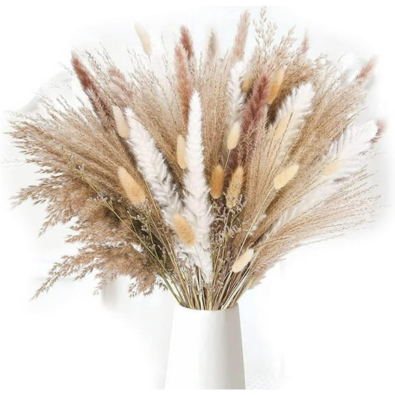 80PcsPampas Grass Decorative Vase Home Design Arrangements, Dried Natural Pampas Grass Plants Fluffy Dried Flowers 43 cm