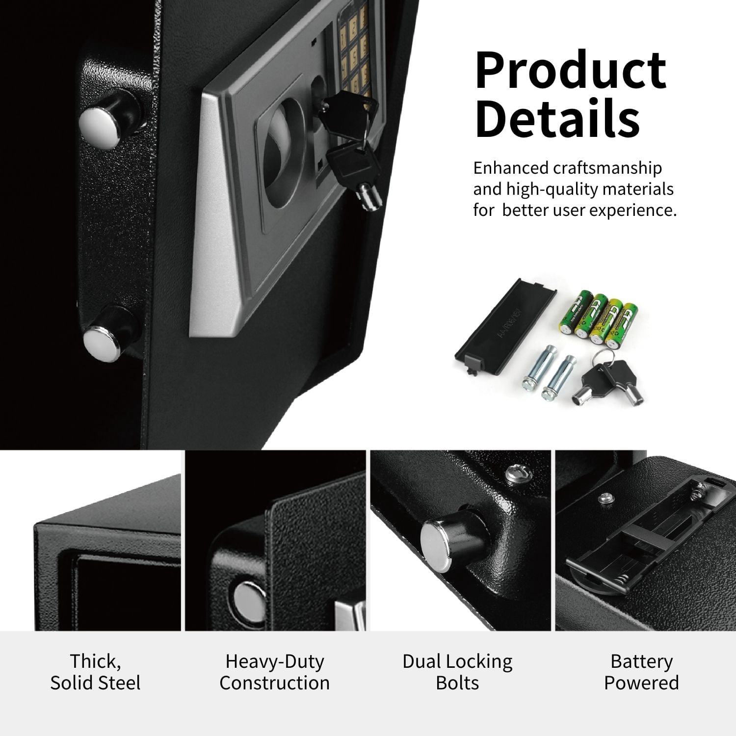 Digital Electronic Safe Box Keypad Lock Security Cabinet with Hidden Wall Mount Anchoring 2 Keys For Gun Money Cash Deposit Jewelry Passport Valuable Home Office Hotel (12"x8"x8")