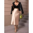 thumbnail image 5 of Women Solid High Waist Silky Casual Elastic Satin Midi Skirt Color M, 5 of 8
