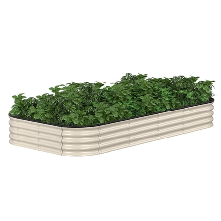 VEIKOUS Galvanized Raised Garden Bed, 8x4x1 FT Outdoor Modular Planter Box for Vegetables, Flowers, Herbs, Ivory White