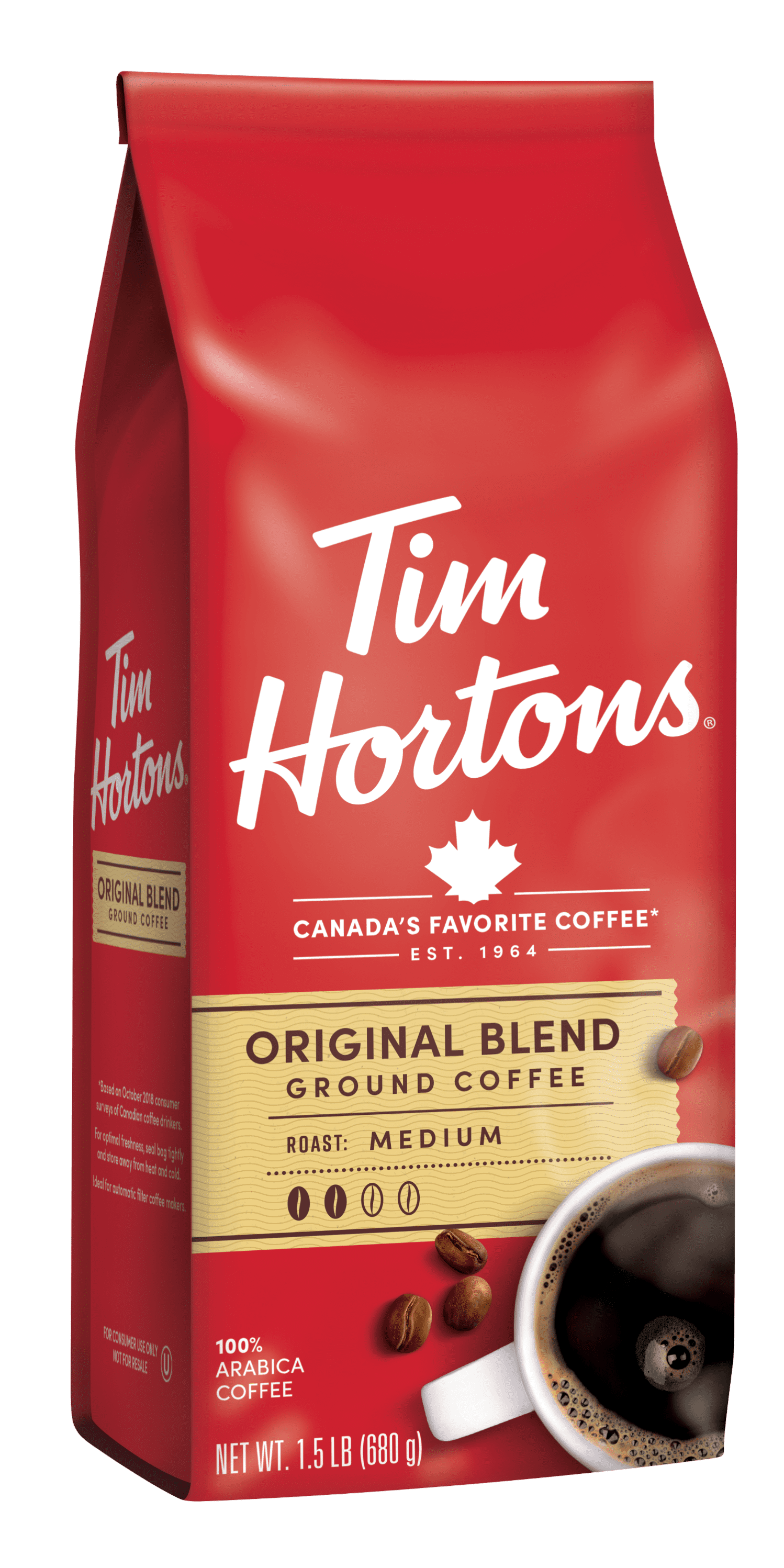 (4 pack) Tim Hortons Original Blend Ground Coffee, 100% Arabica Medium Roast, 24 oz Bag