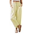thumbnail image 2 of Mifsaly Womens Striped Pants High Waisted Drawstring Palazzo Trousers with Pockets Flowy Loose Fit Vacation Casual Summer Boho Clothes Yellow,XL, 2 of 7