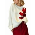 thumbnail image 2 of Women Oversized Flower Sweaters Crew Neck Cute Knit Fall 2025 Trendy Long Sleeve Floral Pullover Jumper Tops White S, 2 of 6