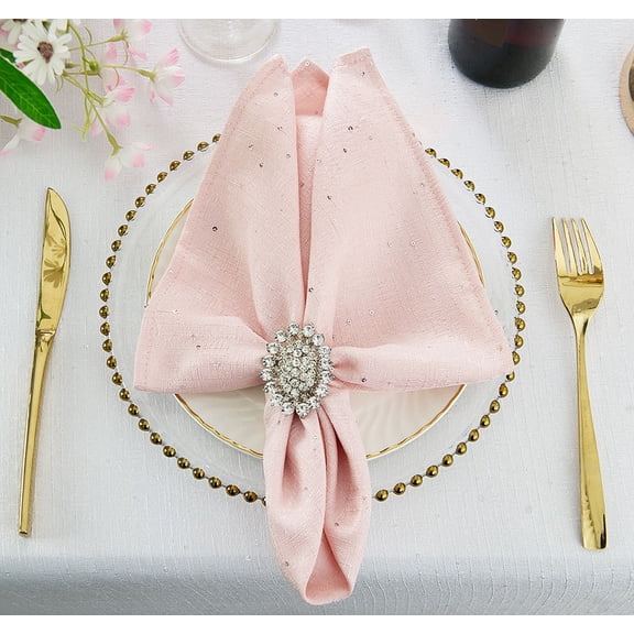 Wedding Linens Inc. (10 pcs) 20" x 20" Sequin Paillette Poly Flax / Burlap Napkins - Blush Pink