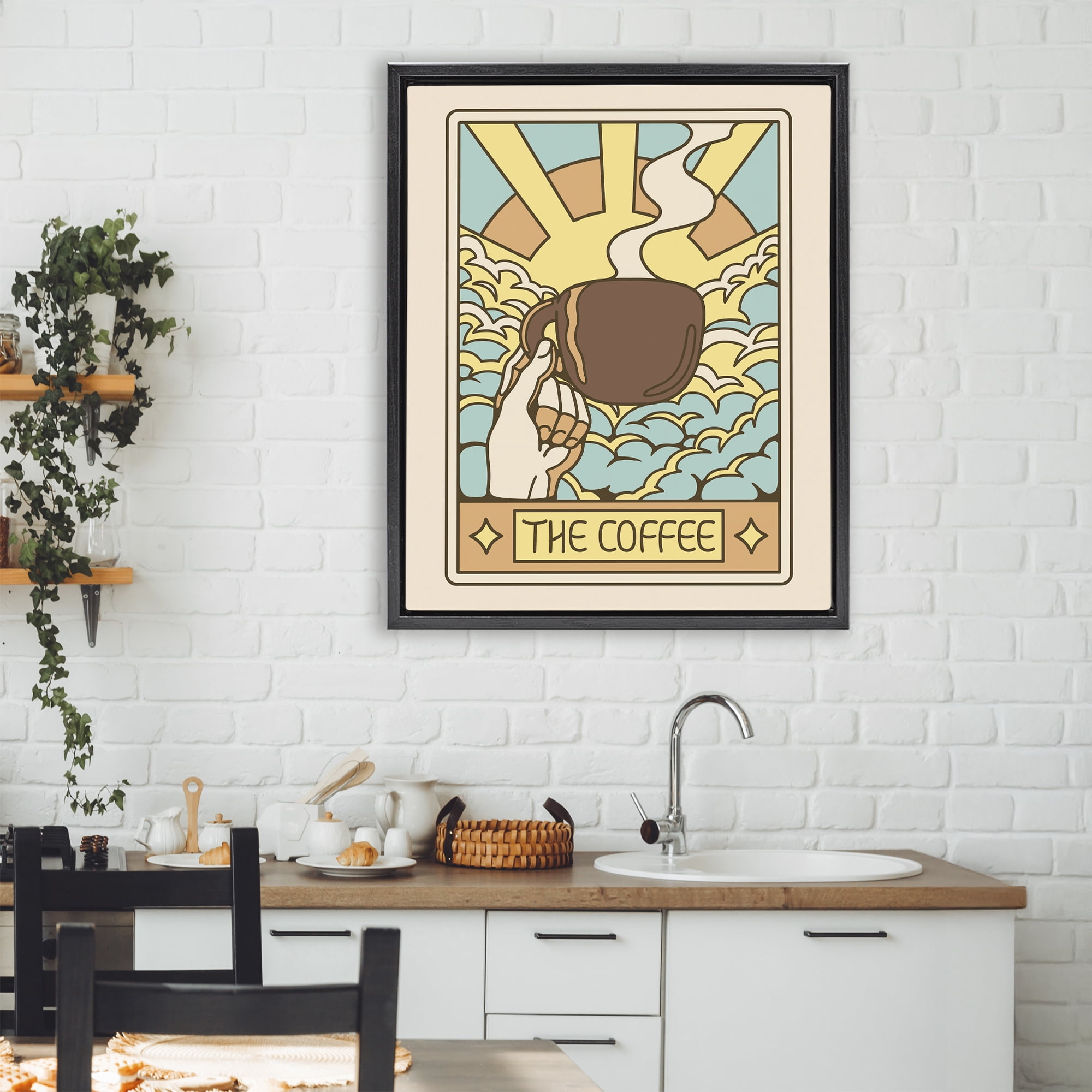 Stupell Industries The Coffee Muted Tarot Black Framed Floater Canvas Wall Art, design by Tobe Fonseca