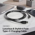 thumbnail image 3 of Powertek USB-C to USB-C Cable, Fast Charging Type-C Charger Cord, Durable Tangle-Resistant Sync Cable, Black Glitter, 6FT, 3 of 7