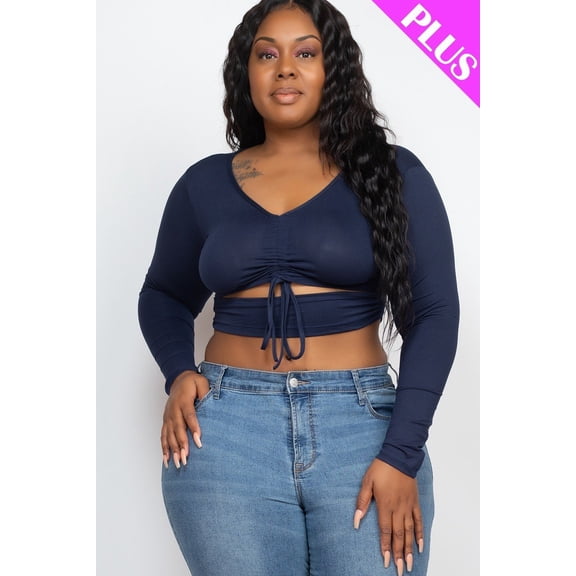 Plus Size Drawstring Ruched Cutout Crop Top 1XL