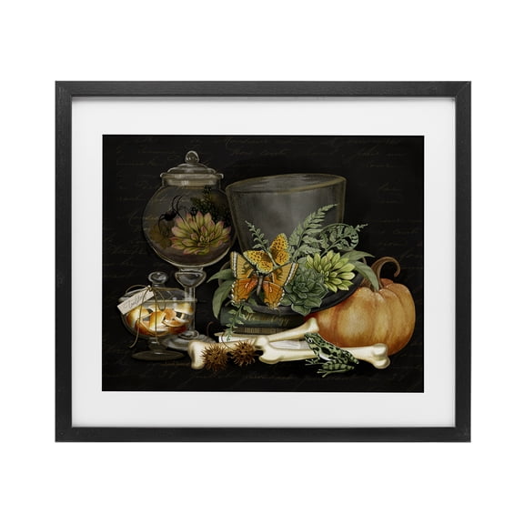 Stupell Industries Dark Academia Bookstack & Motif Black Framed Print Under Glass design by Nicole Tamarin, 13 x 16