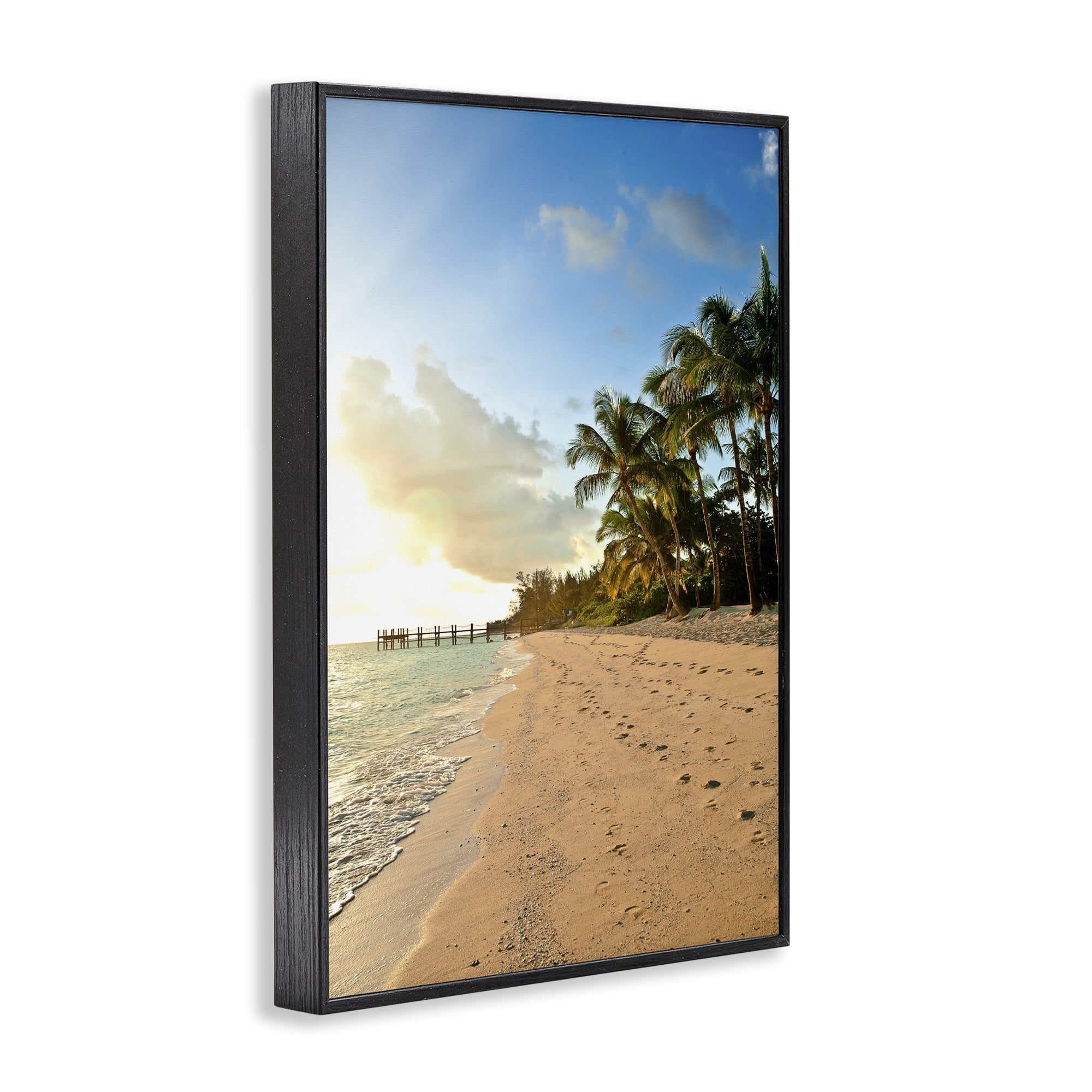 Stupell Industries Sandy Footprints Shore Coastal Photography Black Framed Art Print Wall Art, 16 x 24