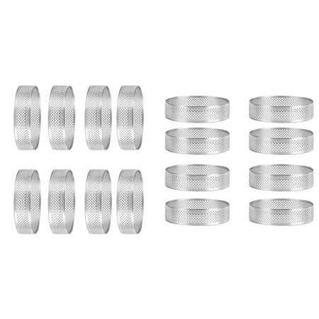 

16Pcs Tart Ring Heat-Resistant Perforated Cake Mousse Ring Round Double Rolled Tart Ring Mold 6cm & 8cm